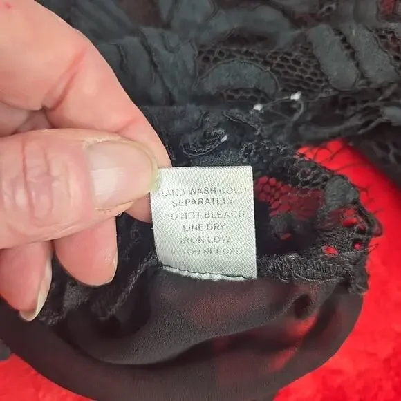 Peach Black Sheer Lace Blouse Floral Scalloped Trim Whimsigoth Coquette Size M - Picture 11 of 16